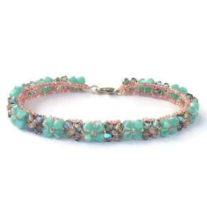Mint Green & Pink Woven Crystal Bracelet